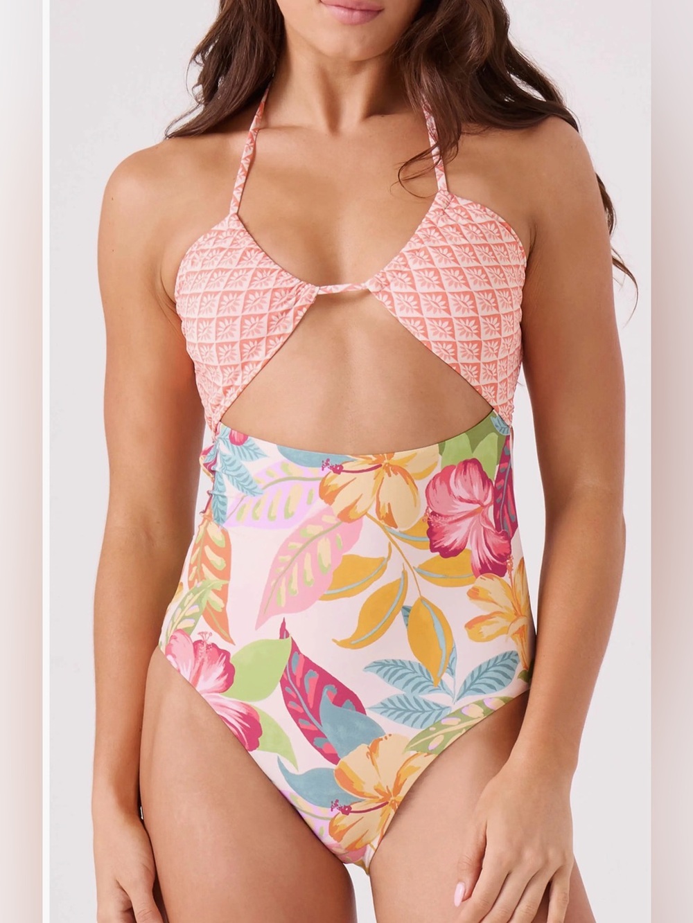 Hot Tropics Peek-a-Boo One-Piece Swimsuit NWT